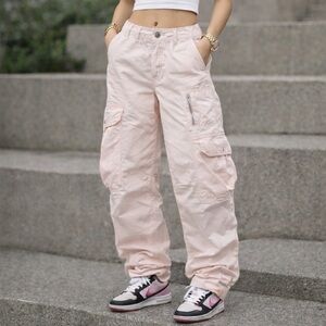 BDG Urban Outfitters baby pink Wide Leg Cargo Pants Size 2 Utility Pockets